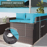 RTDTD Outdoor Patio Furniture Set, 6 Pieces Outdoor Furniture All Weather Patio Sectional Sofas PE Wicker Modular Conversation Sets with Coffee Table,5 Chairs & Seat Clips Turquoise Blue. RTDTD