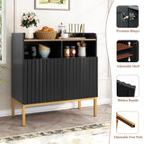 ARTPOWER Storage Cabinet with Fluted Doors and Shelves, Modern Rustic Industrial Sideboard Buffet Cabinet with Metal Legs, Accent Credenza Console for Kitchen Dining Room, Living Room, Entryway, Black ARTPOWER