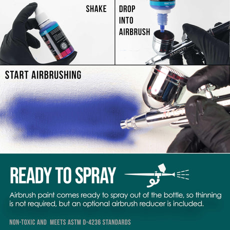 U.S. Art Supply Airbrush Paint Set - 12 Color Transparent with Reducer & Cleaner, Ready to Spray Air brush Paint, 1-Ounce Water-Based Acrylic for Painting Metal, Plastic Models, Canvas, Wood U.S. Art Supply