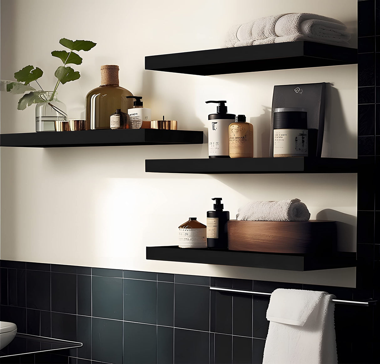 YFYEO Black Wood Floating Shelves for Wall Rustic Wall Shelf for Bedroom Living Room Set of 4 YFYEO