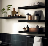 YFYEO Black Wood Floating Shelves for Wall Rustic Wall Shelf for Bedroom Living Room Set of 4 YFYEO