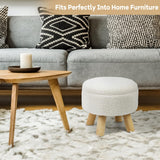 OGEMXU Ottoman Foot Rest, Small Round Ottoman with Storage, Boucle Teddy Velvet Footstool with Wood Legs, Soft Sponge Storage Ottoman for Living Room, Bedroom, Couch, Enterway (Cream) OGEMXU