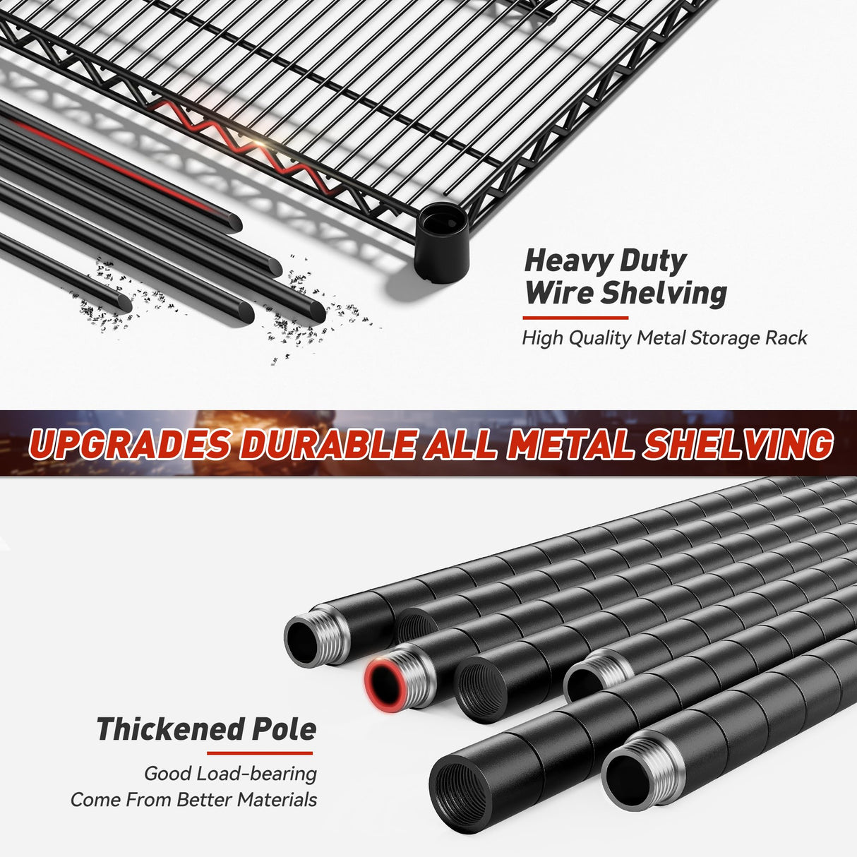 REIBII 60''W Storage Shelves 2399LBS Metal Shelving Unit with Wheels & Feet, 4 Tier Garage Shelving Heavy Duty Adjustable Wire Shelf for Pantry Kitchen Garage, 60" W x 18" D x 65.5" H, 2 Pack REIBII