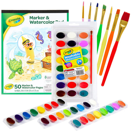 Watercolor Paint Set – 24 Watercolor Paint, 50 Sheets Water Color Paper Pad, 7 PaintBrushes for Kids – Complete Water Color Painting Kids Supplies Set The Mega Deals