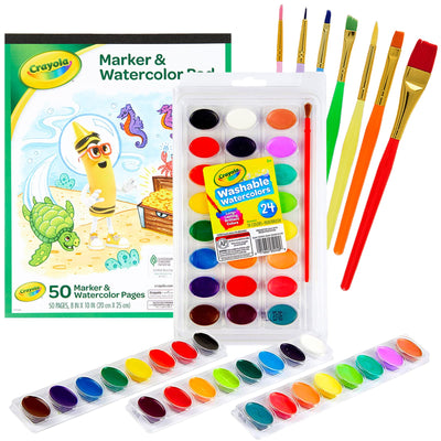 Watercolor Paint Set – 24 Watercolor Paint, 50 Sheets Water Color Paper Pad, 7 PaintBrushes for Kids – Complete Water Color Painting Kids Supplies Set