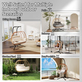 DAYARUS Double Egg Chair Outdoor, Egg Swing Chair with Stand, Hanging Egg Chair Outdoor with Cushions/Headrest, 80" H Hanging Chairs with Stand Indoor, Metal Basket Swing Egg Chairs for Deck, Khaki DAYARUS