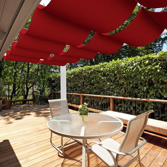 E&K 4'Wx16'L Waterproof Pergola Shade Cover Retractable Canopy Awning Outdoor Wave Sun Shade for Patio Garden Backyard Deck Trellis (Red)