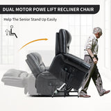 Dual Motor Power Lift Chair, Lay Flat Recliner Chair, Electric Recliner with Massage and Heat for Elderly, Remote Control, Infinite Position, Standing Assistance, USB Ports (Black, Genuine Leather) Trustyue