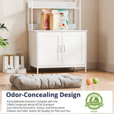 Cozy Castle Litter Box Enclosure, 57'' Cat Litter Box Furniture with Large Cabinet, Shelves and 4 S-Hooks, Hidden Cat House for Most of Litter Boxes, Wooden Pet Washroom Indoor, White Cozy Castle