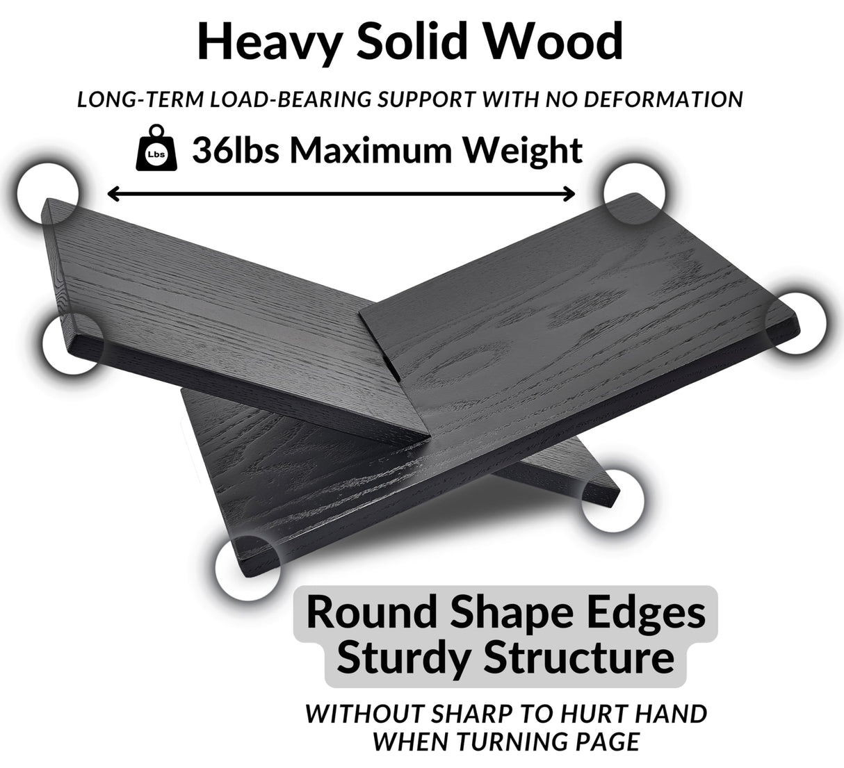 Honygebia Solid Wood Book Stands - Cross Frame Black Oak Wooden Book Holder, Open Bookstand for Display and Reading, Suitable for Art, Bible, Cookbook, Easel, Magazine, Textbooks Honygebia