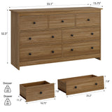 JOZZBY 55" Walnut Dresser for Bedroom, 7 Drawer Wood Large Dresser with Metal Knob, Modern Chests of Deep Drawers Organizer for Home Office, Hallway JOZZBY