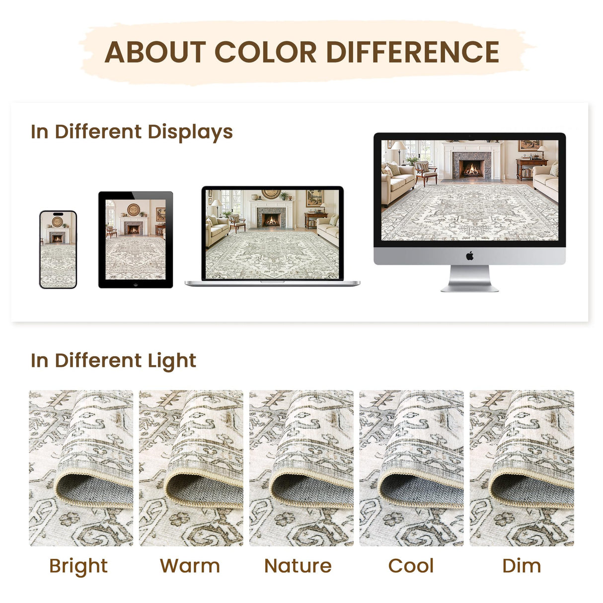 Area Rugs for Living Rooms - 6x9, Boho Non-Slip Low Pile Carpet Machine Washable Rugs for Bedroom, Farmhouse, Office, Dining Room (Beige) befbee