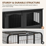 Homiflex 53.54 Inch Wooden Dog Crate Furniture Heavy Duty Dog Kennel Furniture with Sliding Doors for Large Breed Decorative Solid Wood Dog Cage End Table for Indoor, Dark Grey Homiflex