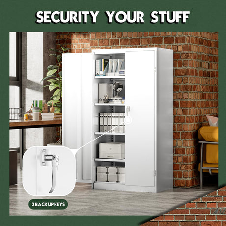 Pataku Metal Storage Cabinet, 72" Garage Cabinet with Doors and Shelves Lockable Steel Multifunctional Cabinet, White Tool Cabinet for Garage, File Cabinet for Home, Office, Warehouse Pataku