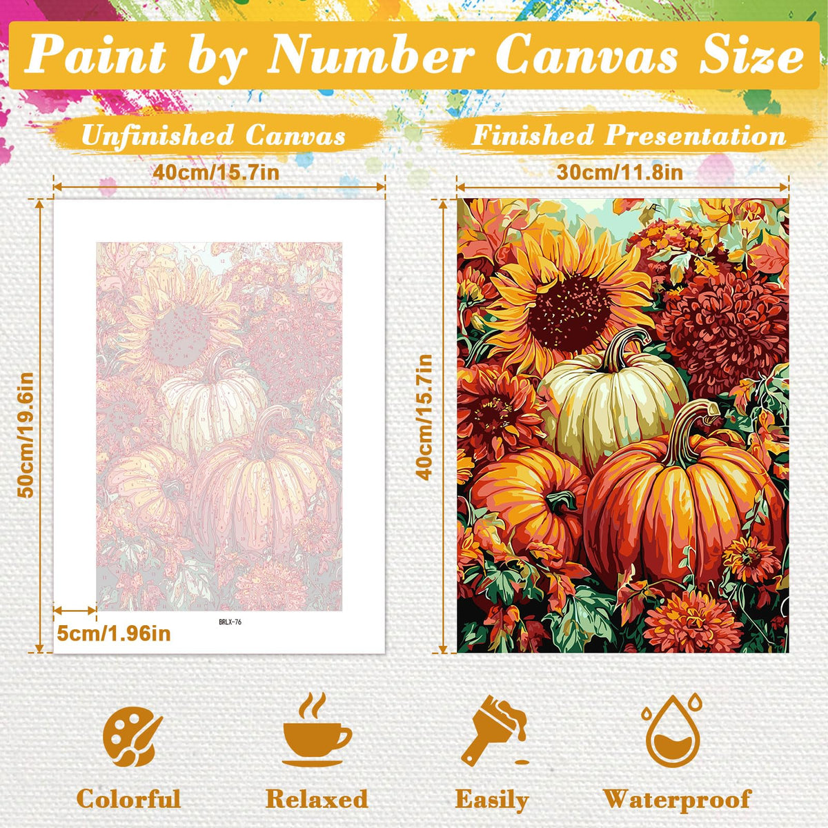 Skyboda Sunflower Paint by Numbers Kit for Adults Beginners with Frame, Fall Pumpkin Adult Paint by Number Kits on Canvas, Easy DIY Oil Painting Kits for Home Decor, 8x12in Skyboda