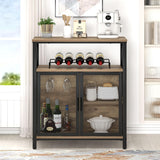 FOLUBAN Coffee Bar Cabinet, Small Liquor Cabinet with Wine Rack for Home, Modern Wine Bar Cabinet with Storage for Living Dining Room, Farmhouse Kitchen Sideboard Buffet Cabinet, Oak 47 Inch FOLUBAN