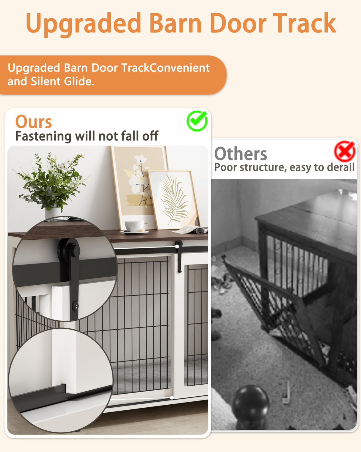 Piskyet Dog Crate Furniture Barn Door Dog Crate for Large Dogs Up to 80 lbs,Sliding Door Dog Crate Modern Decorative End Side Table Nightstand Piskyet