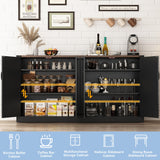 Sideboard Buffet Cabinet with Storage - 65 Inch Farmhouse Kitchen Pantries Sideboard Cabinets with Adjustable Shelves, Wooden Coffee Bar Cabinet Buffet Table for Kitchen, Dining Room, Black chartustriable