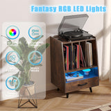 HedoAjim Large Record Player Stand with Vinyl Storage with LED Light, Turntable Stand with Drawer, Midcentury Record Player Table Holds Up to 200+ Albums, DVD Shelf for Music Room Living Room-Walnut HedoAjim