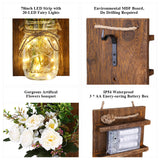 Lightess Wall Decor Mason Jar Sconces with Remote Control, Rustic Home Decor Wall LED Fairy Lights with White Rose, Farmhouse Wall Decorations Lights Set of Two for Dining Room Living Room Lightess