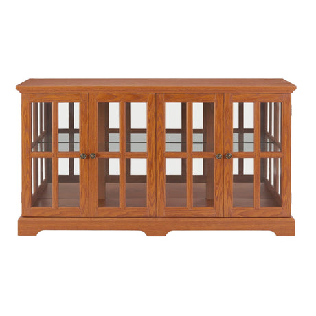 Eyisean 59" W LED Glass Display Case with 7 Color Lights, Smartphone-Controlled, Vintage Curio Cabinet with Glass Doors and Adjustable Shelves, Wooden China Cabinet for Living Room Storage/Display Eyisean