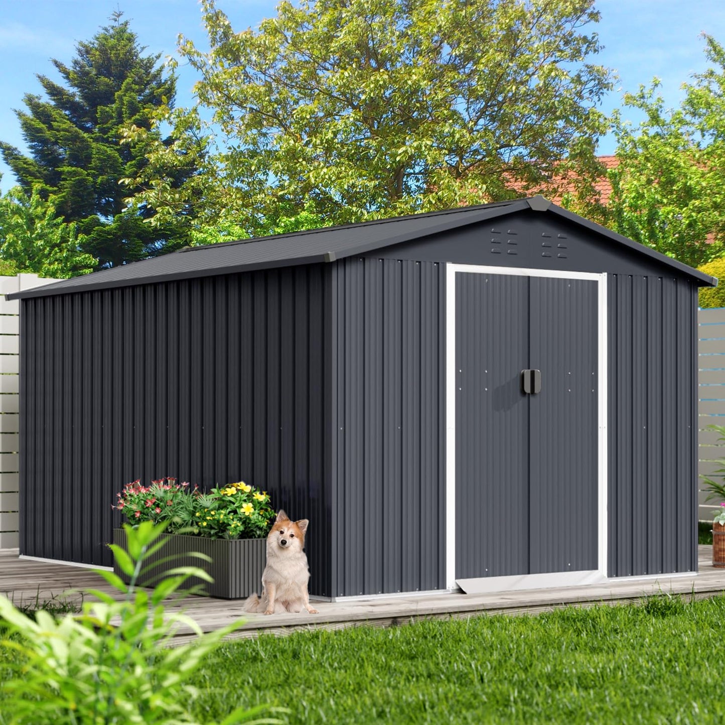 GarveeLife 8x15 Ft Outdoor Storage Shed, Steel Utility Tool Shed with Sloped Roof & Lockable Door, Backyard Garden Patio Lawn Outdoor Shed for Organising Tools and Equipment in Yard, Garden,  - WoodArtSupply