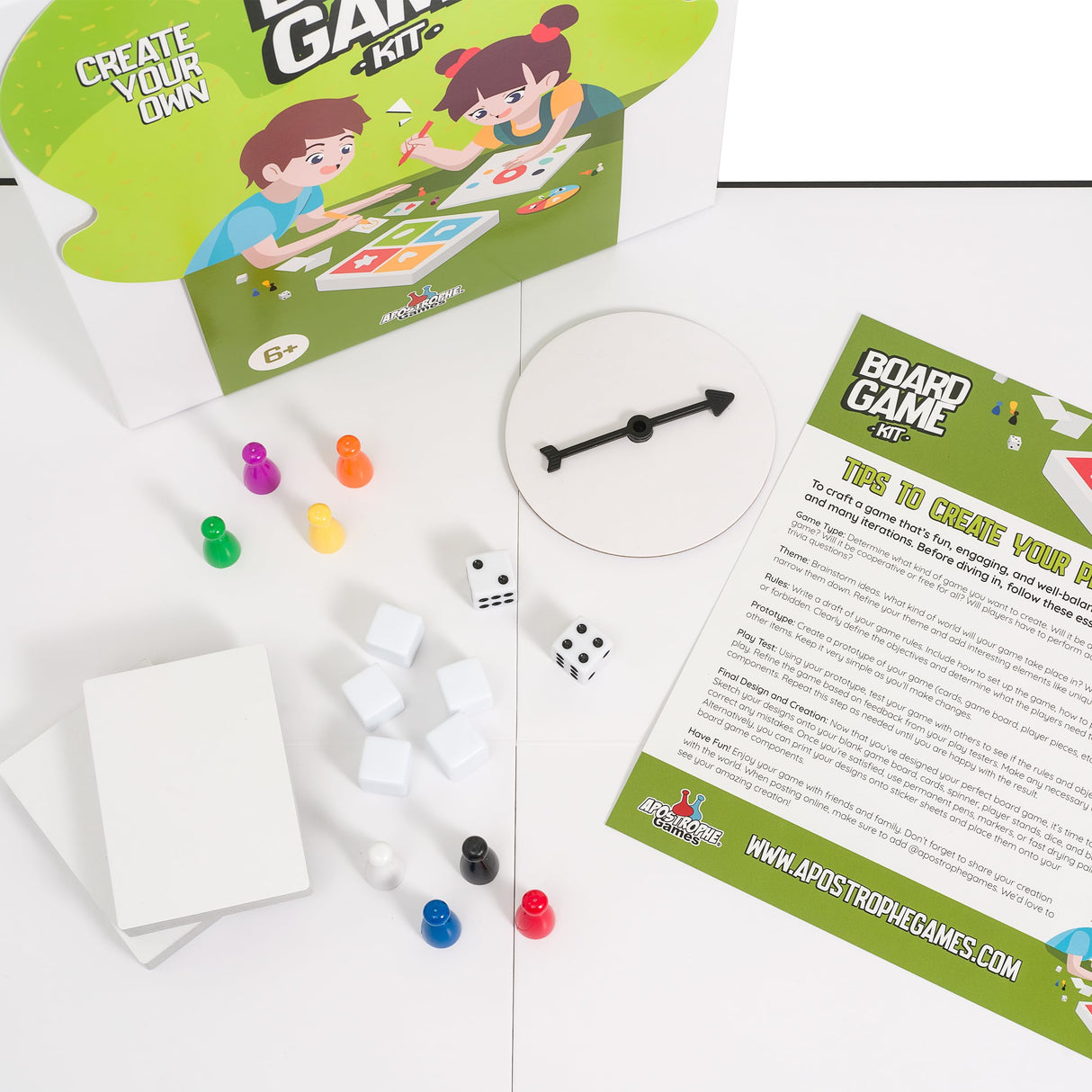 Create Your Own Board Game Set – DIY Kit with Blank Game Board, Game Pieces, Blank Cards, Dice, Spinner – Build Your Own Game for Family Board Games Apostrophe Games