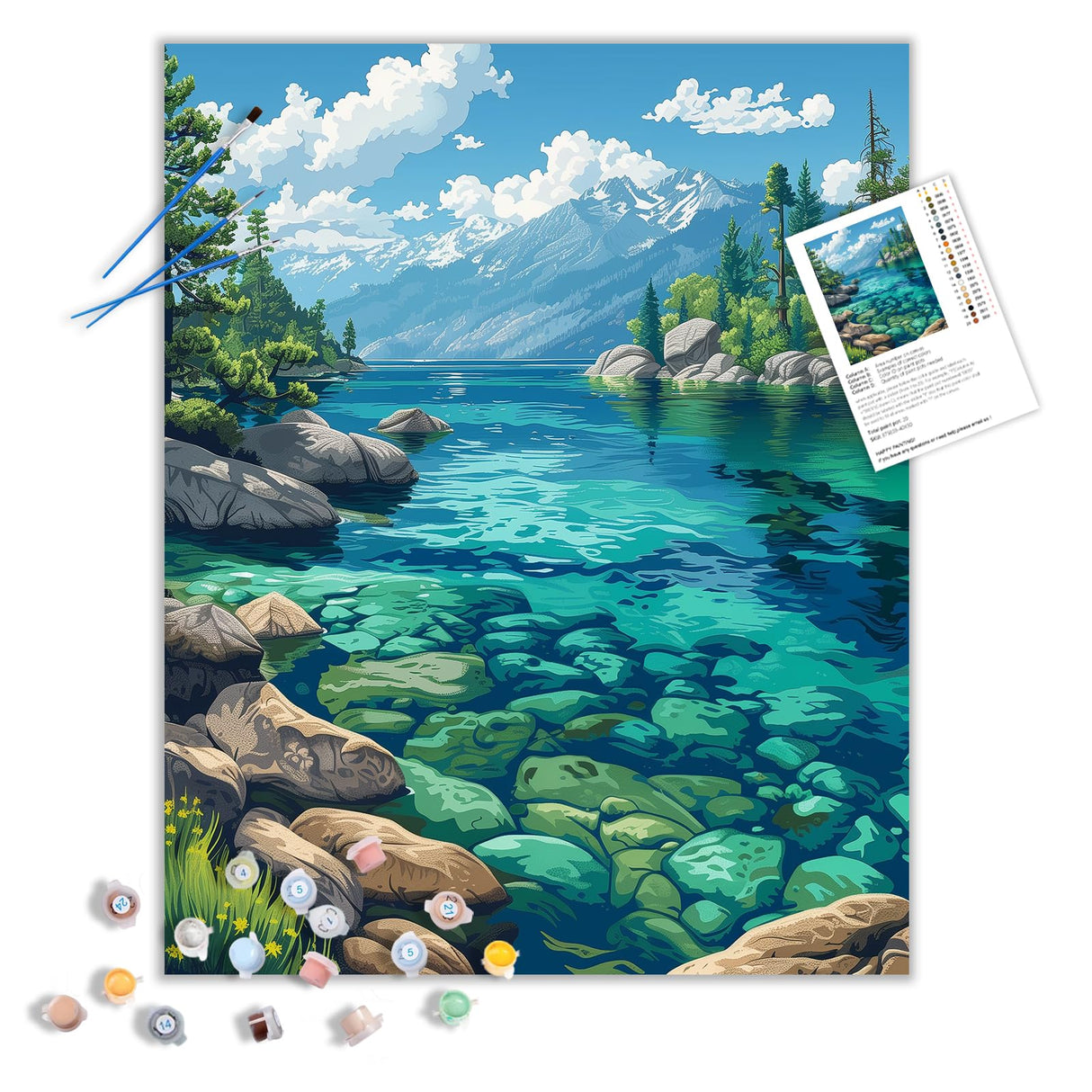 ARNLRDYA Lake Tahoe Paint by Number Kits, Snowy Mountains Paint by Numbers for Adult, Forest Fir Scenery Acrylic Painting on Canvas for Gifts Home Wall Decor(16inch×20inches, No Frame) ARNLRDYA