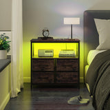 TUTOTAK LED Night Stand with Charging Station, Large Nightstand with USB and Type-C Port, Bedside Table with Cloth Drawers, End Table for Livingroom, Bedroom, Brown TB01BB081L TUTOTAK