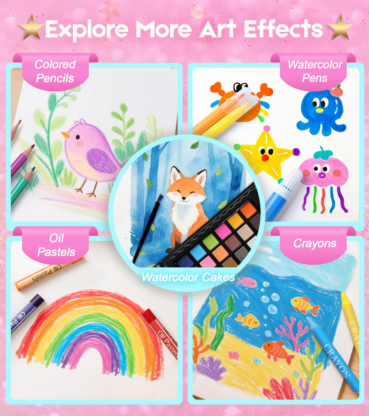 237-Piece Kids Art Set with Double-Sided Easel, Painting Kits for Kids Ages 4-8, Non-Toxic Art Supplies for Girls & Boys, Drawing Set with Watercolor, Oil Pastels, resent for Young Artists-Black Color More