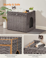 Feandrea Cat Litter Box Enclosure, Handwoven Rattan Hidden Litter Box Furniture with Extra Litter Mat, Removable Washable Tray, Boho Cat House, End Table, Dove Gray UPCL014G01 Feandrea