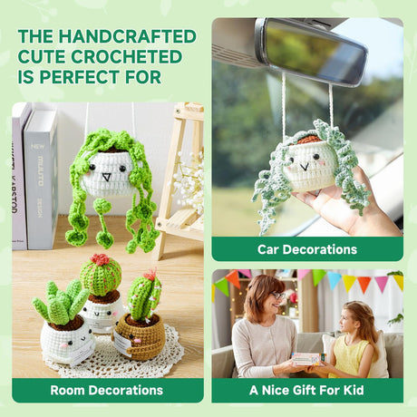 Imcrasy Crochet Kit for Beginners with Step by Step Video Lessons | 6 PC Potted Plants and Succulent Family Crochet Kit with Accessories (40%+ Yarn) Imcrasy