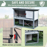 PawHut 43" L Wooden Rabbit Hutch Bunny Cage Small Animal House Enclosure with Ramp, Removable Tray and Weatherproof Roof for Outdoor, Grey PawHut