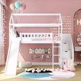 House Bed Loft with Slide and Storage Stairs by Harper & Bright Designs - Twin Frame in White for Kids Harper & Bright Designs