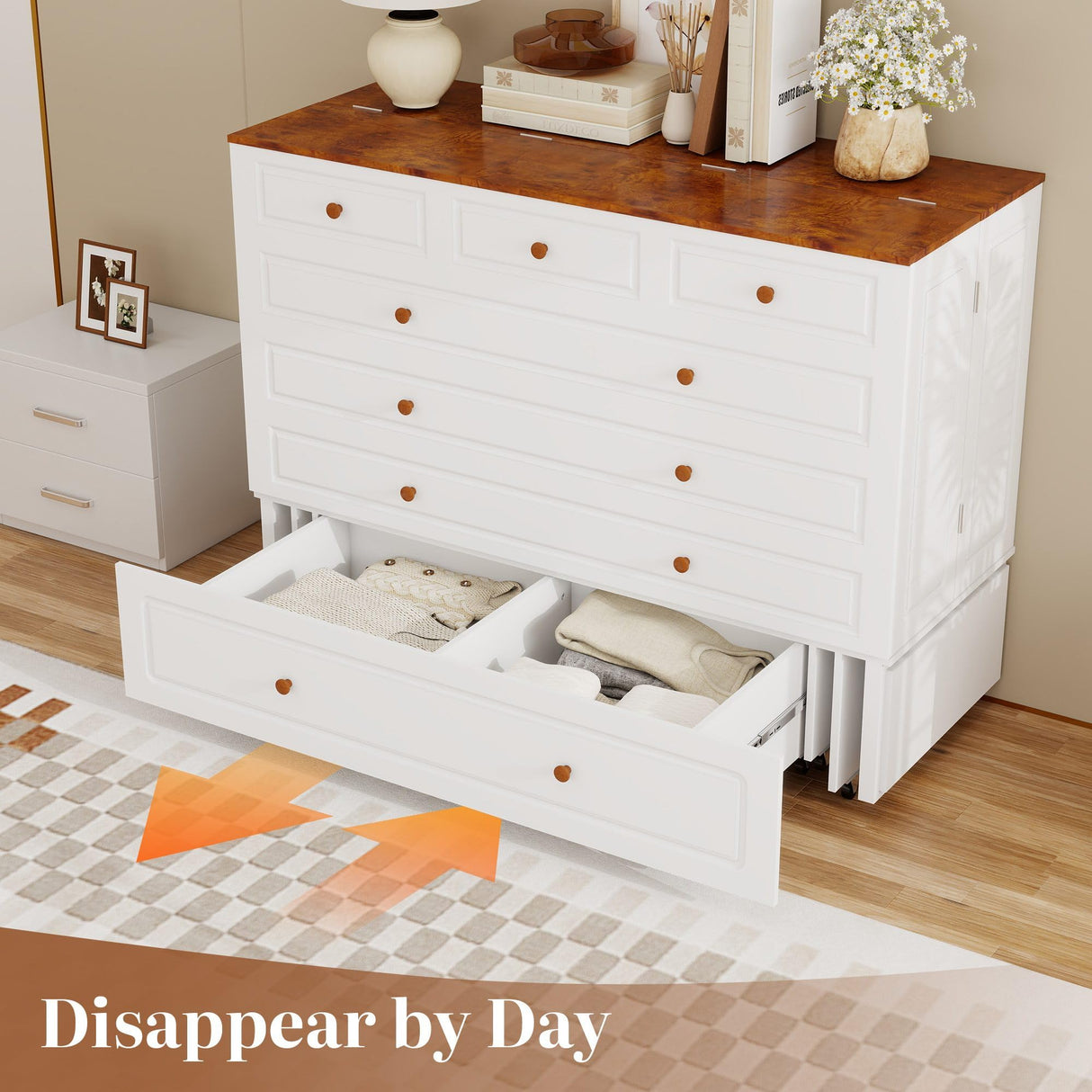 Tafeumob Murphy Bed Queen Size: Murphy Bed Cabinet with Drawer Space-Saving with Shelves&Charging Station for Bedroom, Multipurpose Area, Guest Room, Apartment White (Mattress not Included) Tafeumob