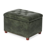 Joveco Storage Ottoman Rectangular Tufted Upholstered Ottomans with Rivet, Footrest Footstool Seat with Wood Legs for Living Room Bedroom (Black Green) Joveco