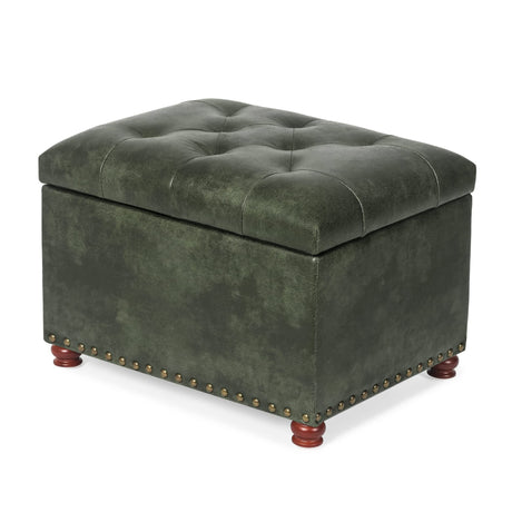 Joveco Storage Ottoman Rectangular Tufted Upholstered Ottomans with Rivet, Footrest Footstool Seat with Wood Legs for Living Room Bedroom (Black Green) Joveco