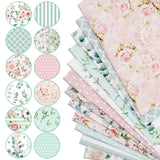 Whaline 12Pcs Floral Cotton Fabric Bundles 10 x 10 Inch Floral Greenery Printed Fat Quarters Pink Green Retro Quilting Patchwork for Spring DIY Handmade Crafting Home Party Decor Whaline
