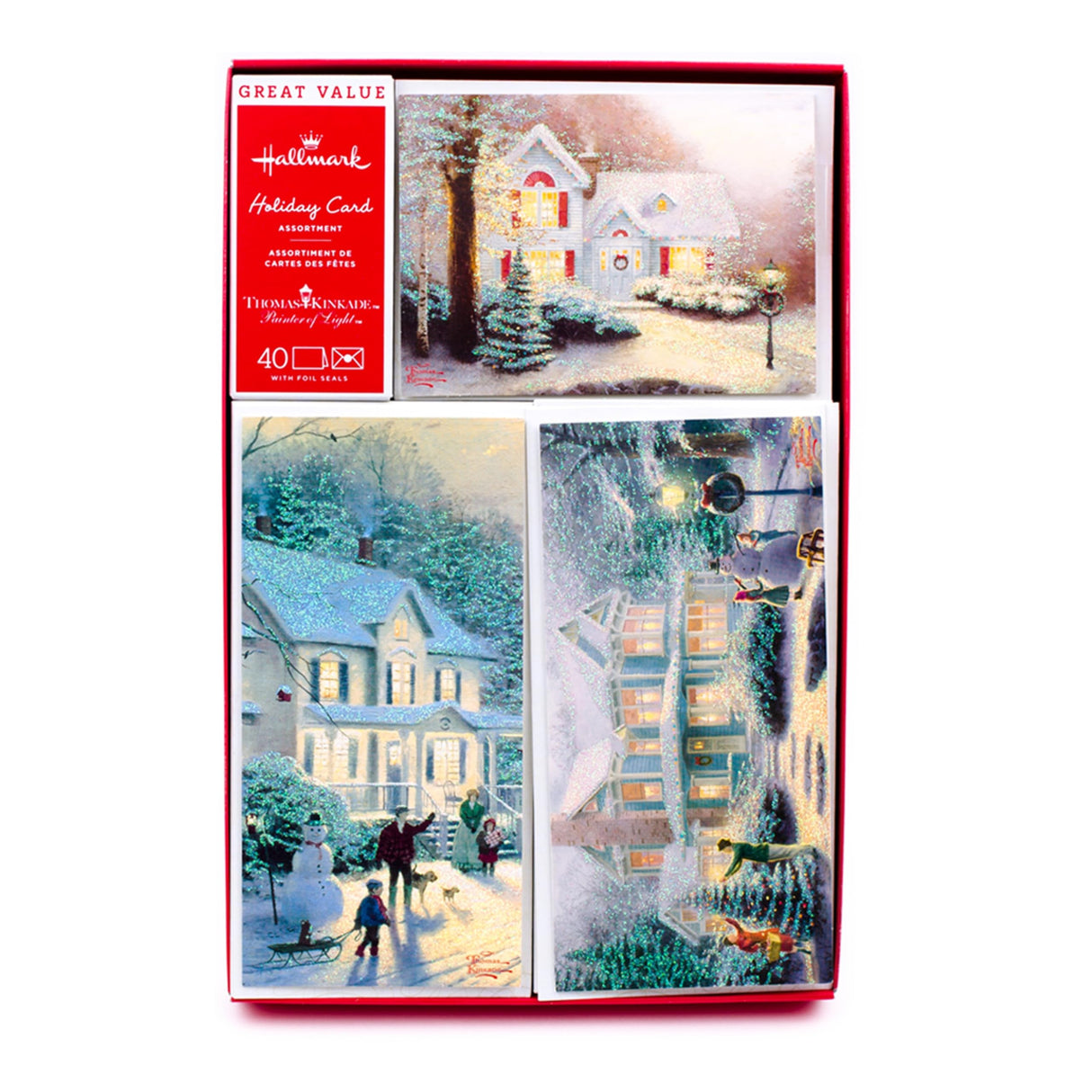 Hallmark Thomas Kinkade Boxed Christmas Cards Assortment, Snowy Houses (40 Cards with Envelopes and Foil Seals) (1XPX1761) Hallmark