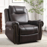 HAOMARKETS Classic Oversized Power Recliner Chair with with Rivets, Breathable Faux Leather Electric Recliner with USB Port, Overstuffed Reclining Sofa for Living Room, Dark Brown HAOMARKETS