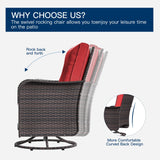 Kurapika 13 Pieces Patio Furniture Set, Rattan Wicker Outdoor Conversation Sets w/43in Propane Fire Pit Table, Swivel Rocking Chairs Patio Sectional Sofa w/4 Inch Cushion, Red Kurapika