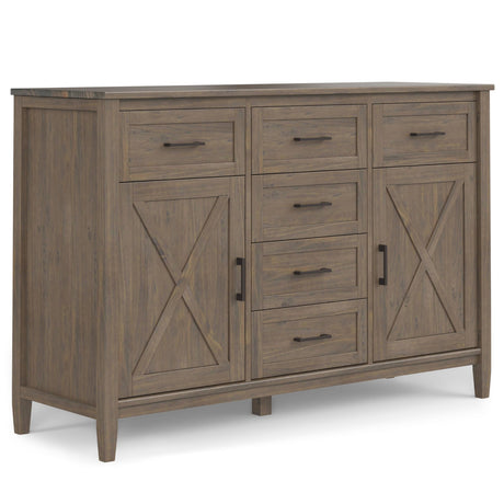 SIMPLIHOME Ela Buffet - 54 inch Wide Solid Wood 3-Door Sideboard Buffet in Smoky Brown, Transitional Storage Cabinet for Dining Room or Kitchen with Adjustable Shelves and Brushed Metal Hardware SIMPLIHOME