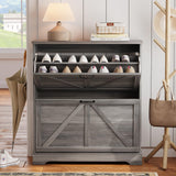 Semiocthome Farmhouse Shoe Storage Cabinet with 2 Flip Drawers, 31.5"(W) Freestanding Shoe Organizer with Barn Door and Metal Handles for Entryway, Corner Rustic Narrow Shoe Rack Cabinet - Washed Gray Semiocthome