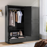 BYNSOE Metal Armoire Wardrobe Closet with 2 Doors 72'' Wardrobe Cabinet with Drawers and Hanging Rail Metal Closet with Adjustable Shelves for Bedroom. (Black, with 1drawer) BYNSOE