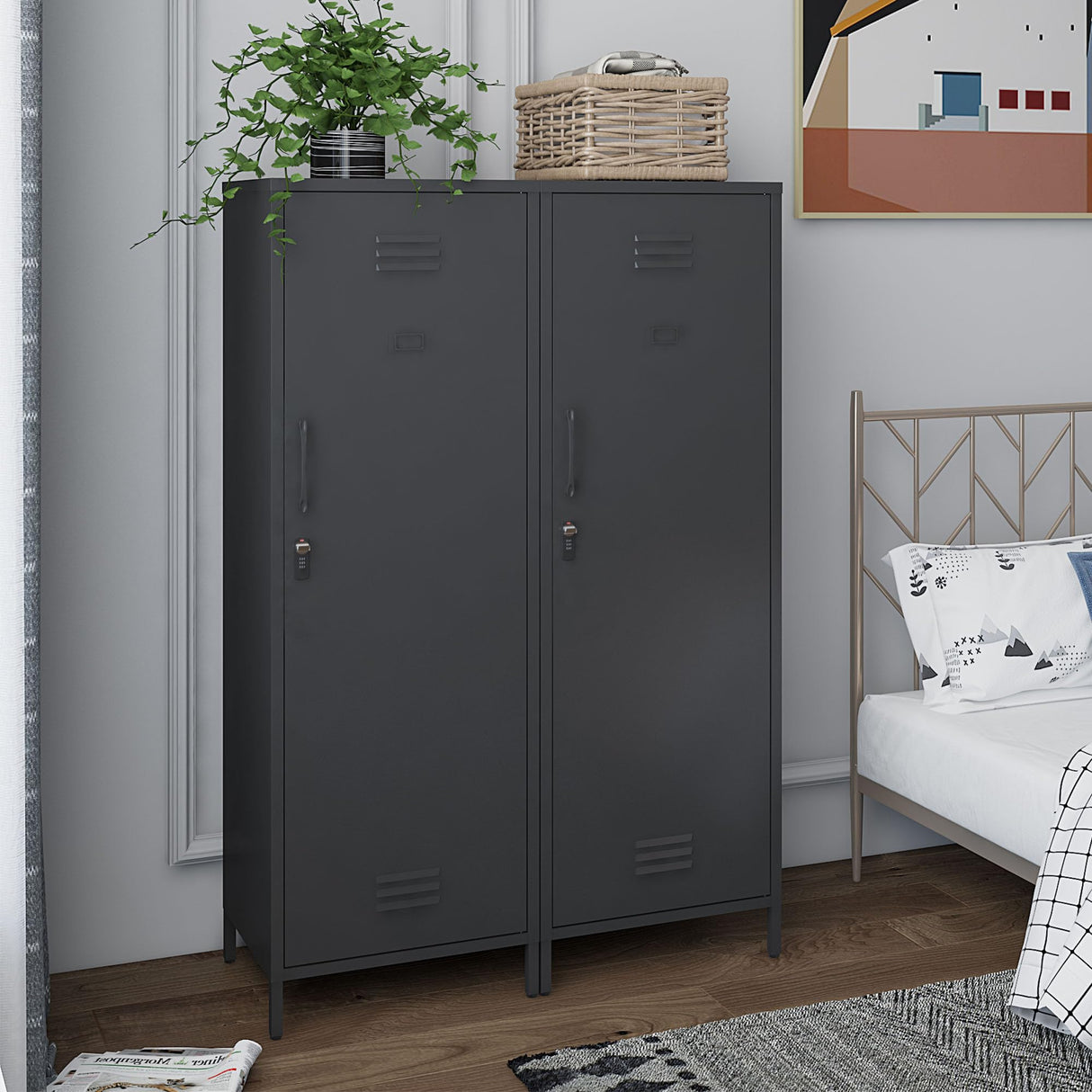 MIOCASA Metal Storage Locker Steel File Cabinet with 3 Shelves 59.06-inch high for School, Bedroom, Home Office, Gym and Changing Room MIOCASA