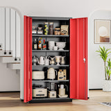 INTERGREAT Metal Lockable Storage Cabinet, 72” H Storage Cabinet with 2 Doors and 4 Adjustable Shelves for Office, Home, Garage, Pantry (Assembly Required, 18”D, Black Red) INTERGREAT