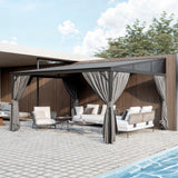 PIAOMTIEE Lean to Backyard Gazebo, Wall Mounted Heavy Duty Gazebo Outdoor Waterproof, Patio Pergola Awning with Iron Roof, Aluminum Frame, Mosquito Net, Curtains for Backyard, Grey + Brown(12x14FT) PIAOMTIEE