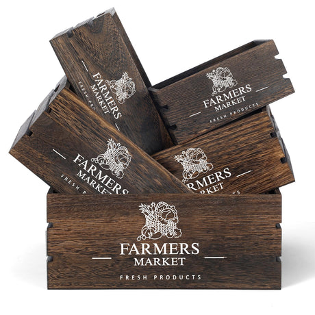 Barydat Set of 5 Wood Crates for Vintage Decorative Display Wooden Boxes Farmhouse Style Nesting Wooden Crates with Open Handles Storage Decorative Boxes Multipurpose Fruits Vegetables Boxes (Elegant) Barydat
