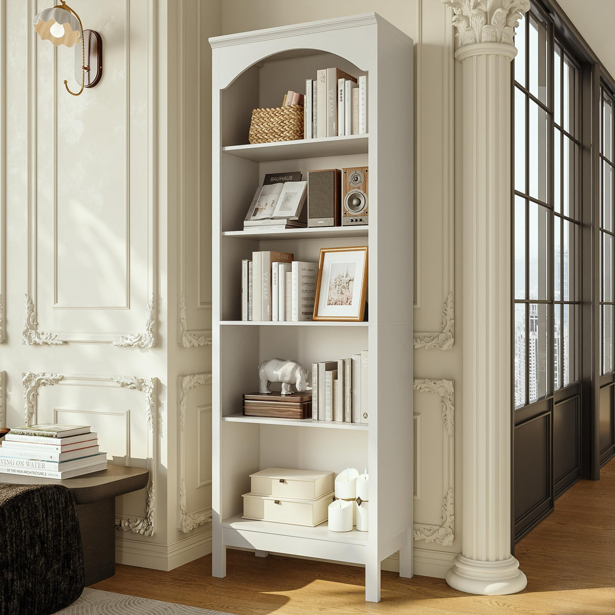 METOTI 71" H Tall Bookshelf and Bookcase, Farmhouse Book Shelf with 5-Tier Open Shelves, Wooden Bookcase Freestanding Display Bookshelves for Bedroom, Living Room, White METOTI