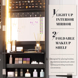 Vlsrka 47.2" LED Jewelry Mirror Cabinet, Wall/Door Mounted Hanging Jewelry Armoire Organizer with Full-Length Mirror, Large Storage Cabinet, 4 Drawers, 5 Shelves, Built-in Lighted Mirror (Black) Vlsrka